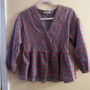 Madewell Striped Bubble-Sleeve Peplum Top